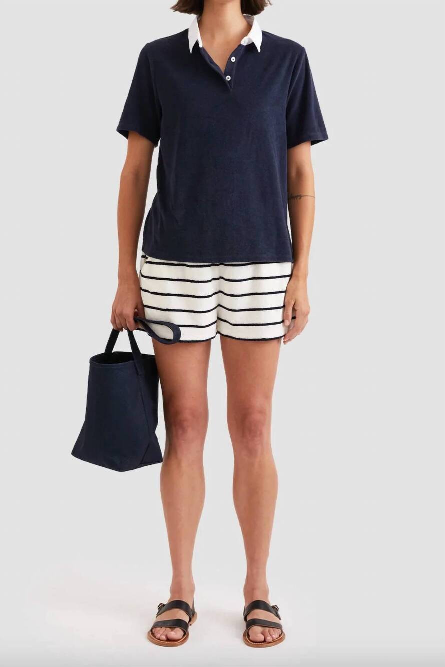 NEW KULE terry polo top in navy